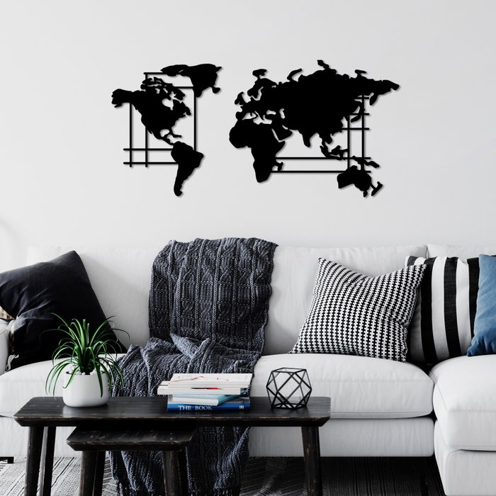 Wallity Mapamundi Decorativo de Pared M Metal Negro 70 x 33 cm